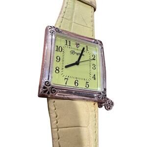 Brighton St. Moritz Women Watch SilverYellow Leather Band Heart Charm Needs Batt